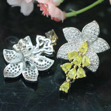 Big Flower Citrine CZ Wedding Silver Earrings