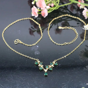 Green Emerald Wedding Rose Silver Necklace 17-18inch