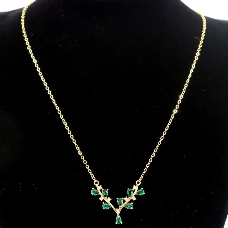Green Emerald Wedding Rose Silver Necklace 17-18inch