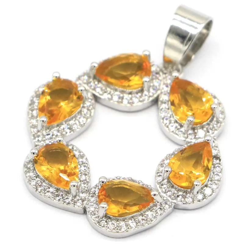 Stunning Golden Citrine CZ Silver Pendant for Wedding