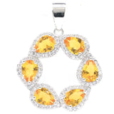 Stunning Golden Citrine CZ Silver Pendant for Wedding