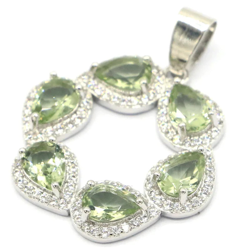 4.3g Green Amethyst CZ Silver Pendant for Women