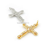 Prong Setting Micro Pave Clear CZ Cross Charm for DIY Bracelets Necklaces