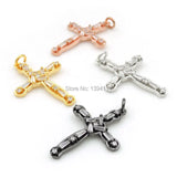 Prong Setting Micro Pave Clear CZ Cross Charm for DIY Bracelets Necklaces