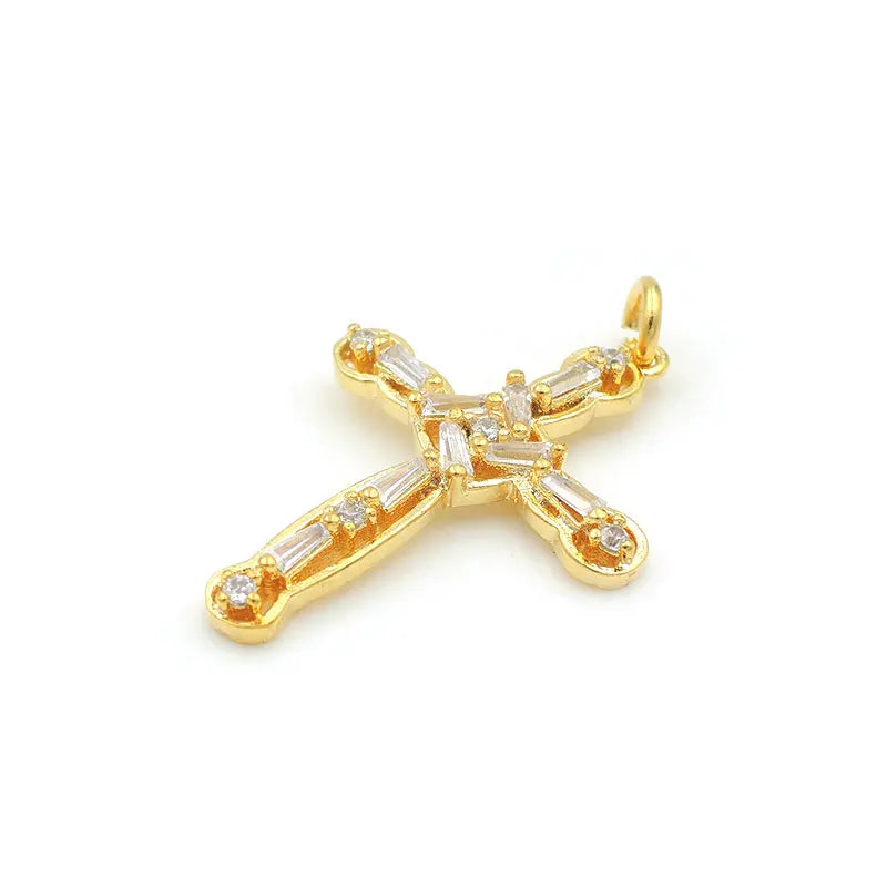 Prong Setting Micro Pave Clear CZ Cross Charm for DIY Bracelets Necklaces