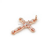 Prong Setting Micro Pave Clear CZ Cross Charm for DIY Bracelets Necklaces