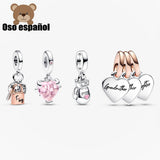 925 Sterling Silver Kitty Heart Pendant Charm with Logo for Bracelet Necklace