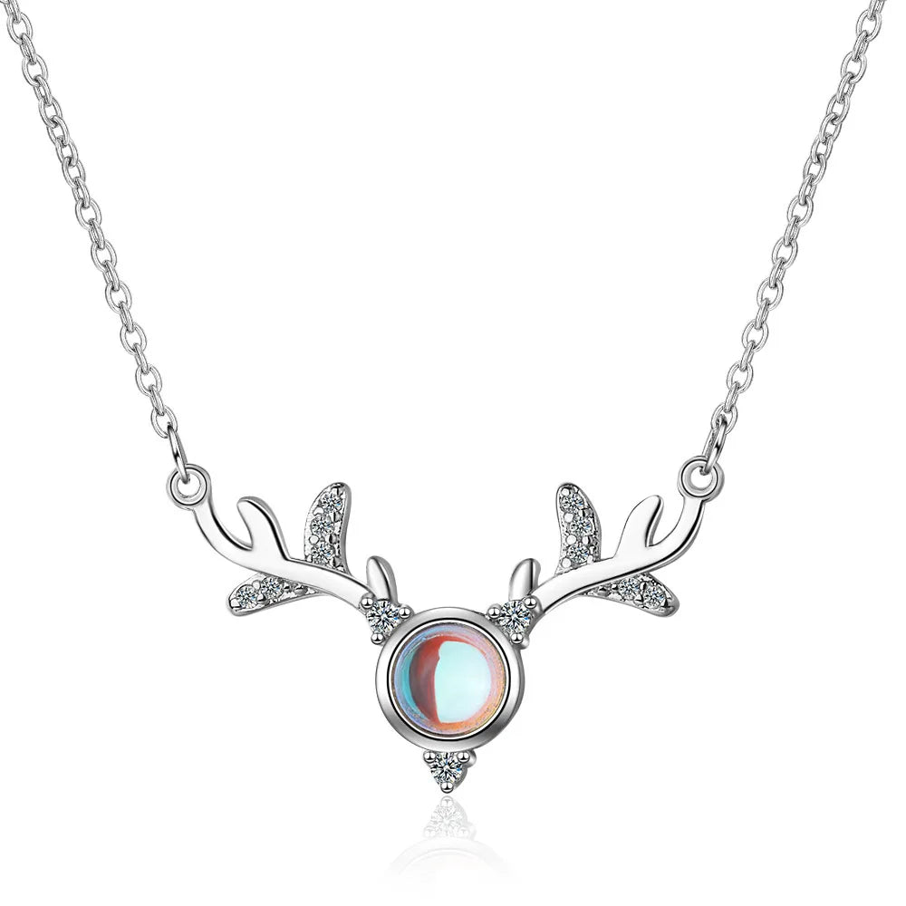 925 Silver Crystal Zircon Heart LOVE Moon Star Necklace Women's Jewelry