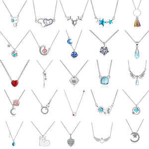 925 Silver Crystal Zircon Heart LOVE Moon Star Necklace Women's Jewelry