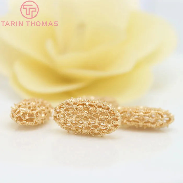 4PCS 10.5x20MM 24K Plated Brass Oval Spacer Beads Jewelry Accessories