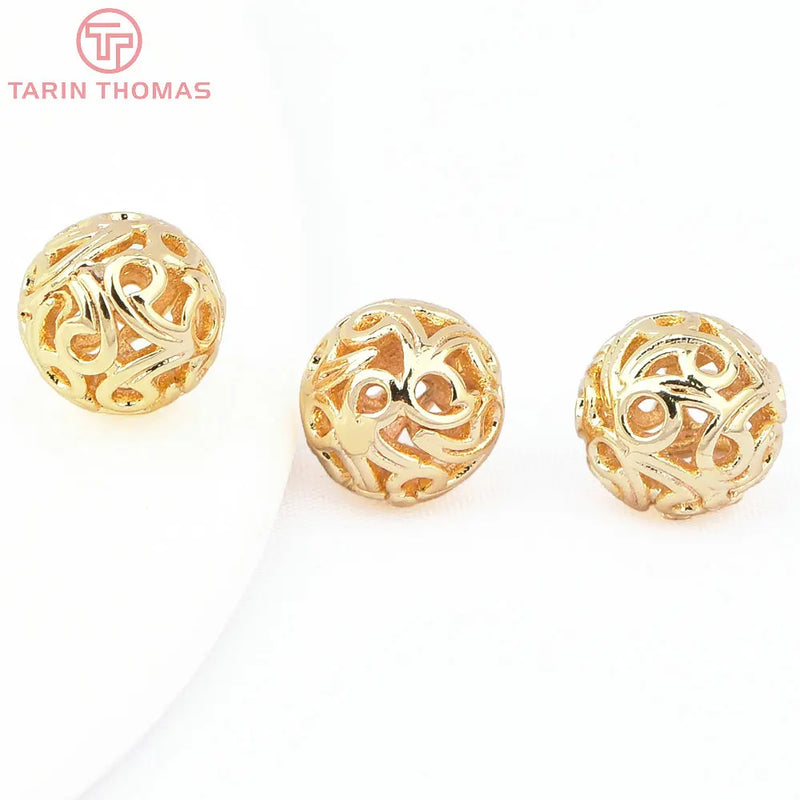 10PCS 8.5MM 24K Brass Hollow Round Beads for Jewelry DIY