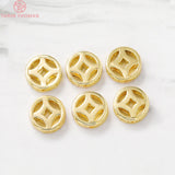 6PCS 12MM Hole 1MM 24K Plated Brass Spacer Beads for DIY Jewelry