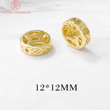 6PCS 12MM Hole 1MM 24K Plated Brass Spacer Beads for DIY Jewelry