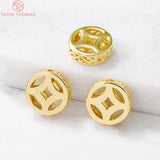 6PCS 12MM Hole 1MM 24K Plated Brass Spacer Beads for DIY Jewelry