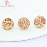 6PCS 9X7MM 24K Plated Brass Large Hole Flower Spacer Beads