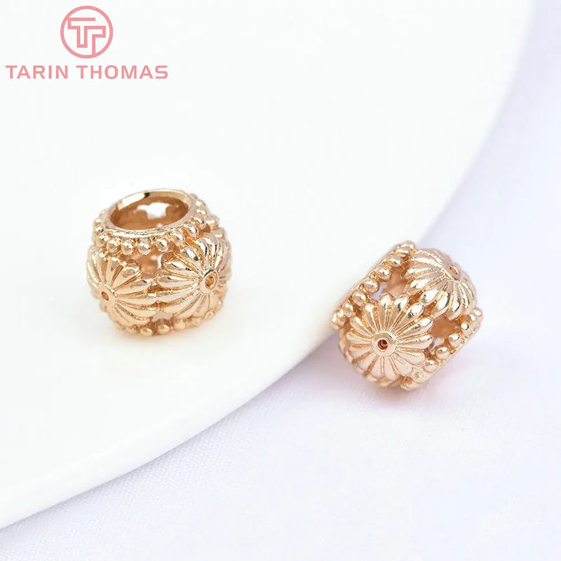 6PCS 9X7MM 24K Plated Brass Large Hole Flower Spacer Beads