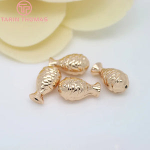 6PCS 7x13MM 24K Plated Brass 3D Fish Beads Bracelet DIY Jewelry