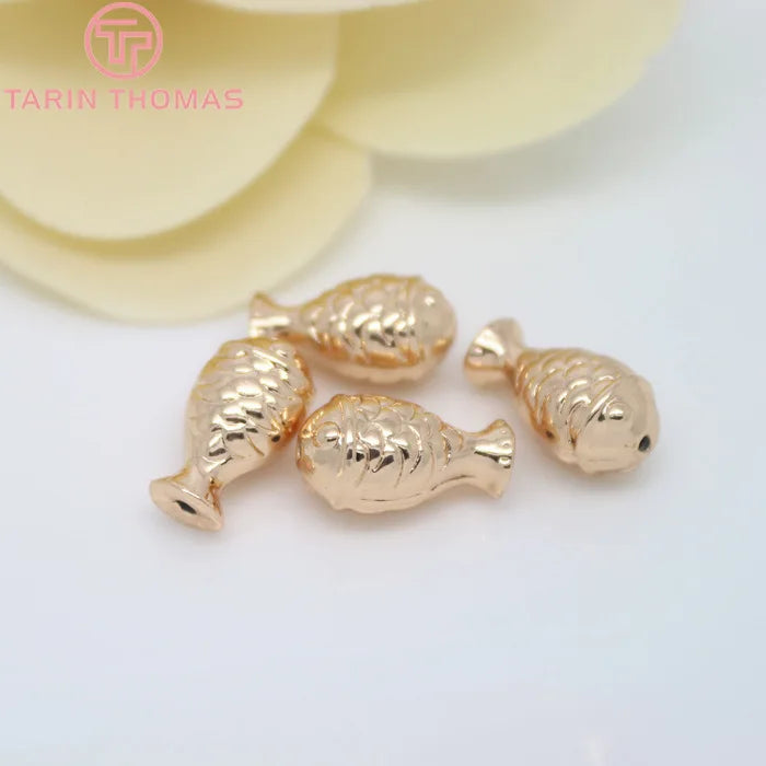 6PCS 7x13MM 24K Plated Brass 3D Fish Beads Bracelet DIY Jewelry