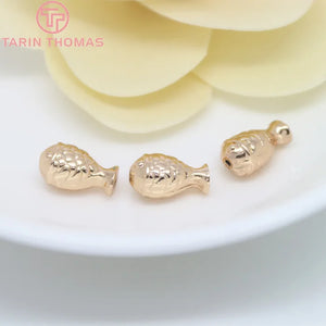 6PCS 7x13MM 24K Plated Brass 3D Fish Beads Bracelet DIY Jewelry