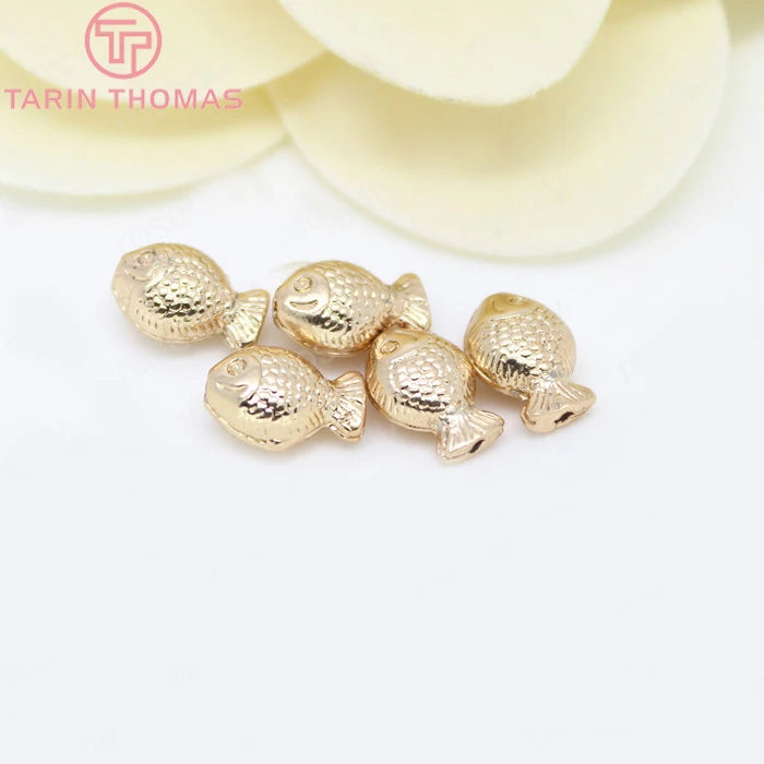6PCS 13.5x9MM 24K Plated Brass Fish Spacer Beads for DIY Jewelry
