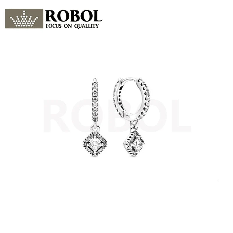 925 Silver Square Sparkling Earrings for Woman