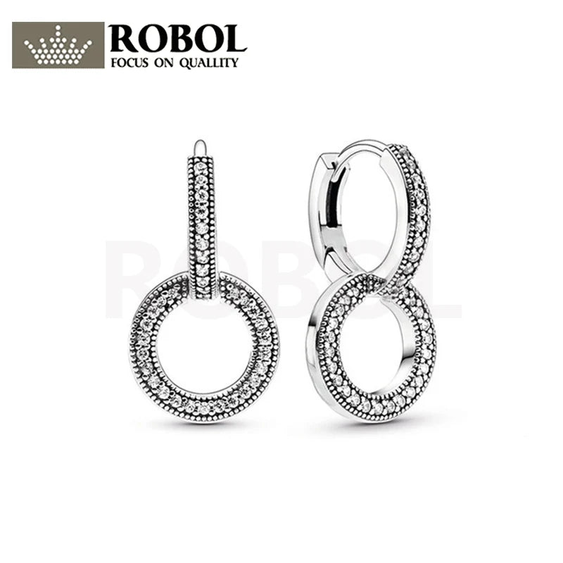 925 Silver Sparkling Double Hoop Earrings Jewelry