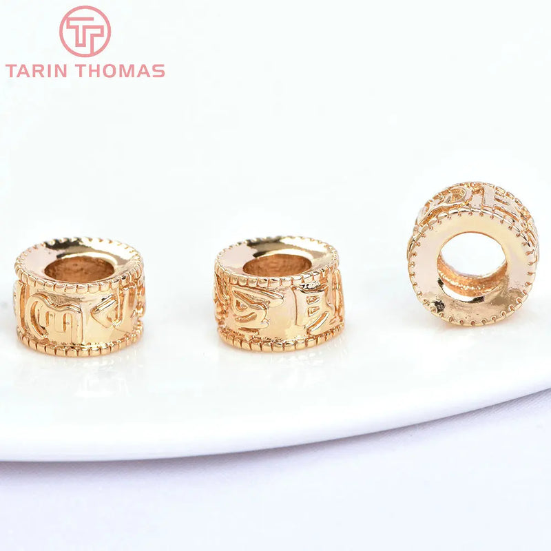 6PCS 24K Plated Brass Large Hole Spacer Beads Bracelet Beads