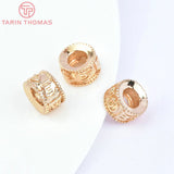 6PCS 24K Plated Brass Large Hole Spacer Beads Bracelet Beads
