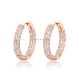 Plated Hoop Earrings Set with Ice Out Rhinestones
