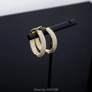 Plated Hoop Earrings Set with Ice Out Rhinestones