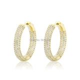 Plated Hoop Earrings Set with Ice Out Rhinestones