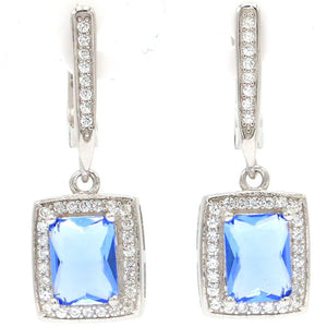 Real Red Ruby Tanzanite Aquamarine CZ Earrings