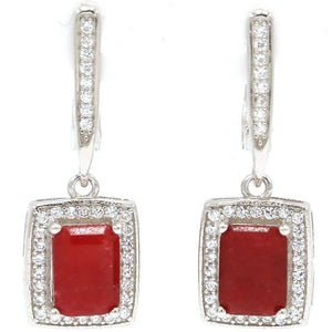Real Red Ruby Tanzanite Aquamarine CZ Earrings
