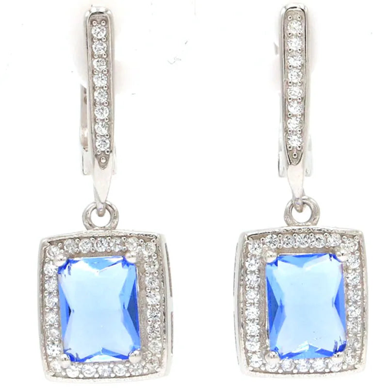 Real Red Ruby Tanzanite Aquamarine CZ Earrings