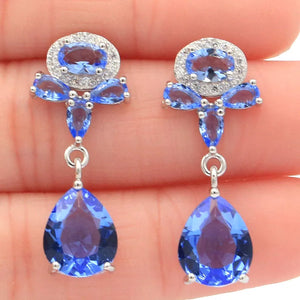 Golden Citrine Pink Tourmaline Tanzanite 925 Silver Earrings