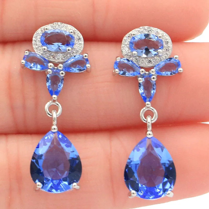 Golden Citrine Pink Tourmaline Tanzanite 925 Silver Earrings