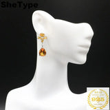 Golden Citrine Pink Tourmaline Tanzanite 925 Silver Earrings