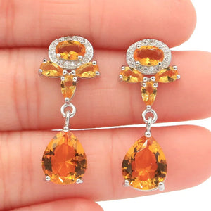 Golden Citrine Pink Tourmaline Tanzanite 925 Silver Earrings