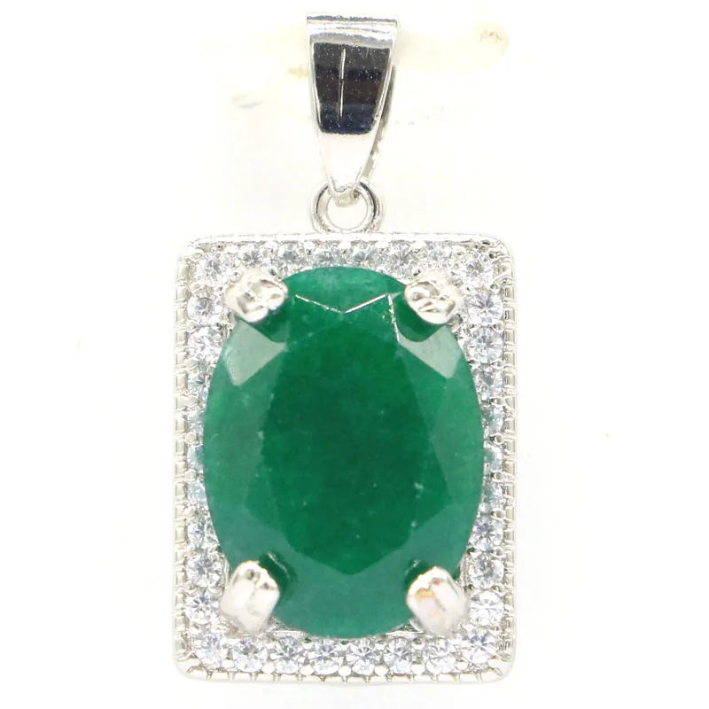 Real Green Emerald Red Ruby CZ 925 Silver Pendant Eye Catching