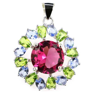 Green Emerald Pink Tourmaline Peridot Tanzanite Pendant