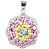 Aquamarine Pink Tourmaline Citrine Kunzite Pendant 925 Sterling Silver