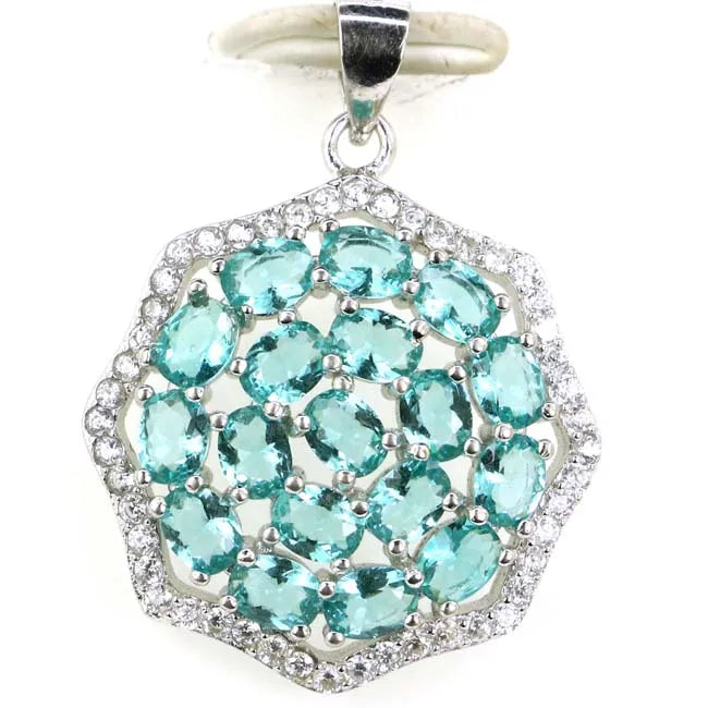 Aquamarine Pink Tourmaline Citrine Kunzite Pendant 925 Sterling Silver