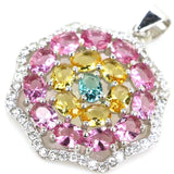 Aquamarine Pink Tourmaline Citrine Kunzite Pendant 925 Sterling Silver