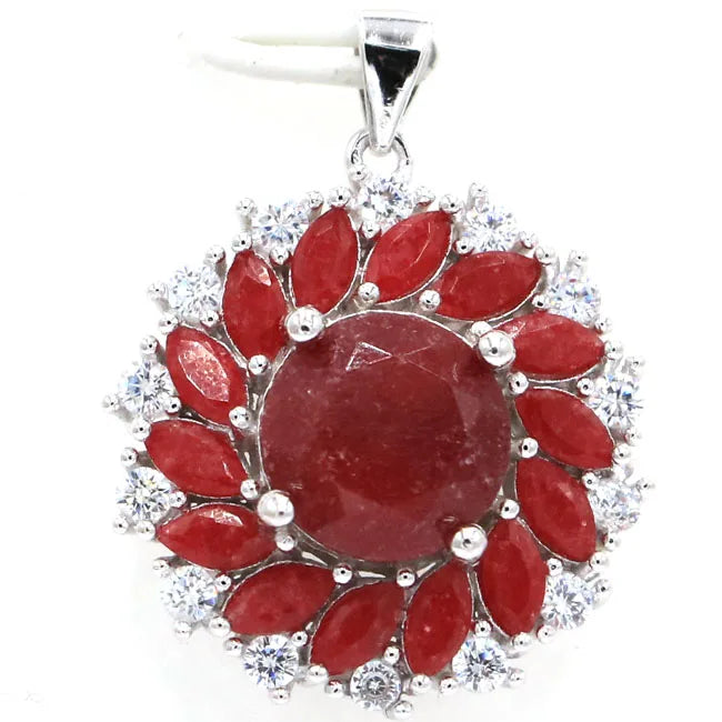 Classic Ruby Tanzanite CZ Ladies 925 Sterling Silver Pendant