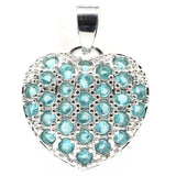 Heart Pink Tourmaline Aquamarine Engagement Silver Pendant