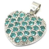 Heart Pink Tourmaline Aquamarine Engagement Silver Pendant