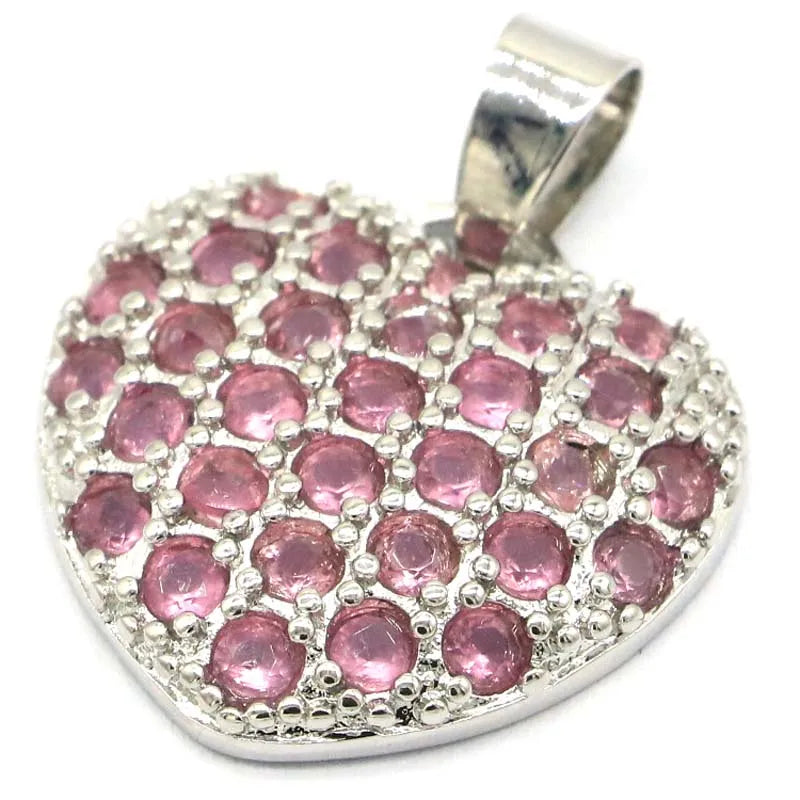 Heart Pink Tourmaline Aquamarine Engagement Silver Pendant