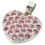 Heart Pink Tourmaline Aquamarine Engagement Silver Pendant