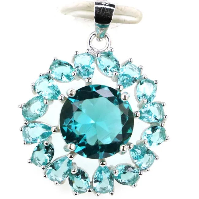 Real Red Ruby Aquamarine 925 Sterling Silver Pendant