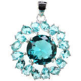 Real Red Ruby Aquamarine 925 Sterling Silver Pendant
